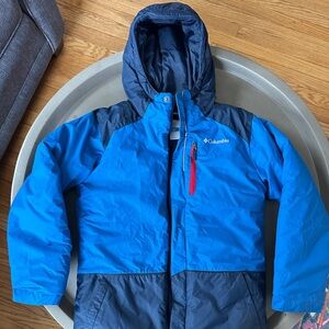 Columbia Two-Tone Blue Hooded Winter Jacket Coat Kids Medium